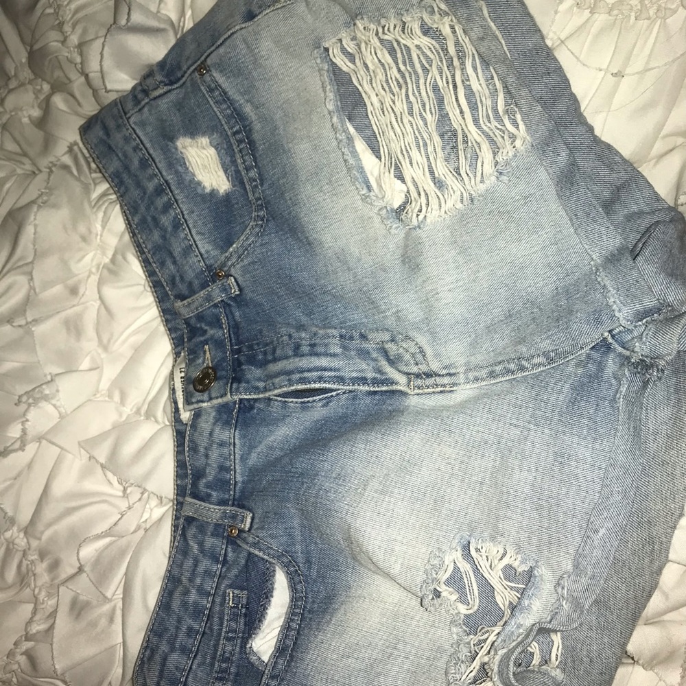 distressed ombré denim shorts